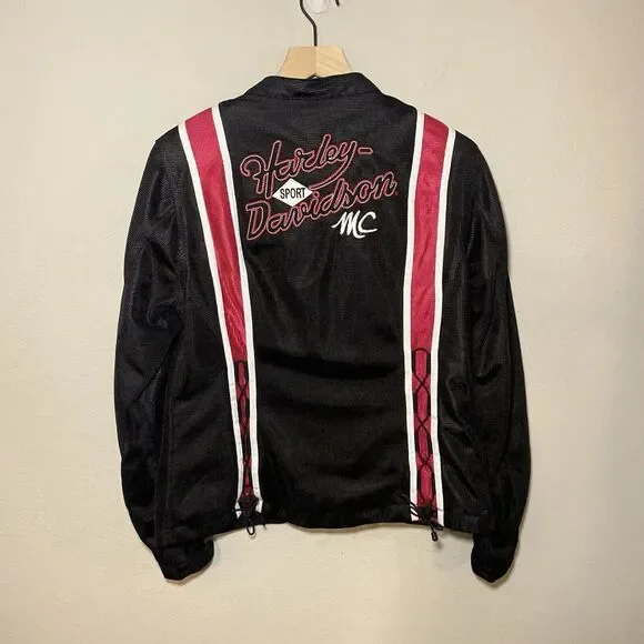 WOMENS HARLEY DAVIDSON SPORT JACKET RIDING GEAR MESH LINED SIZE LARGE BLACK RED